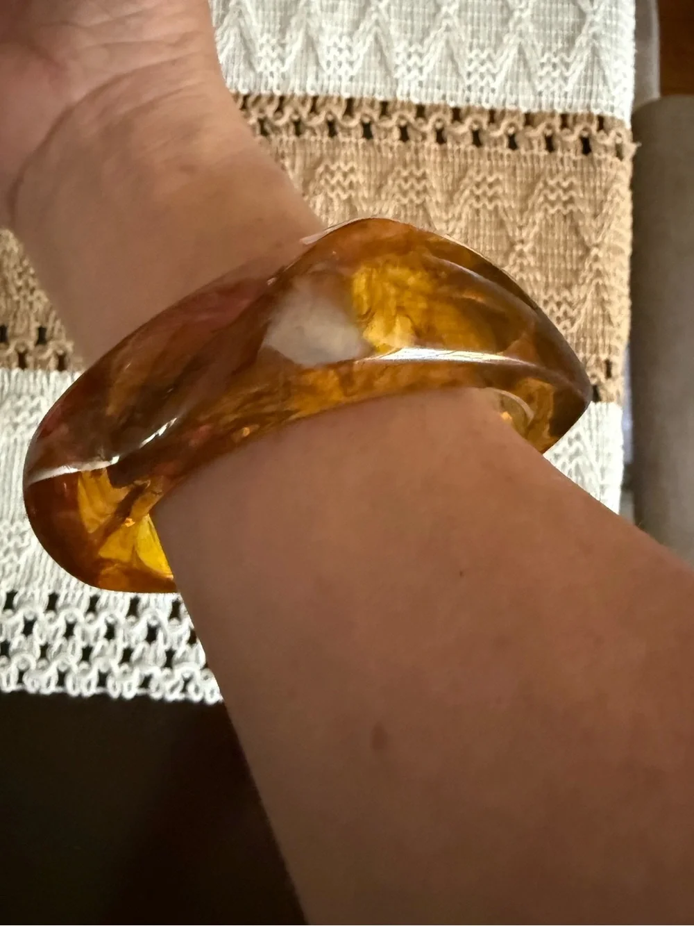Amber Resin Sculptural Bangle Bracelet